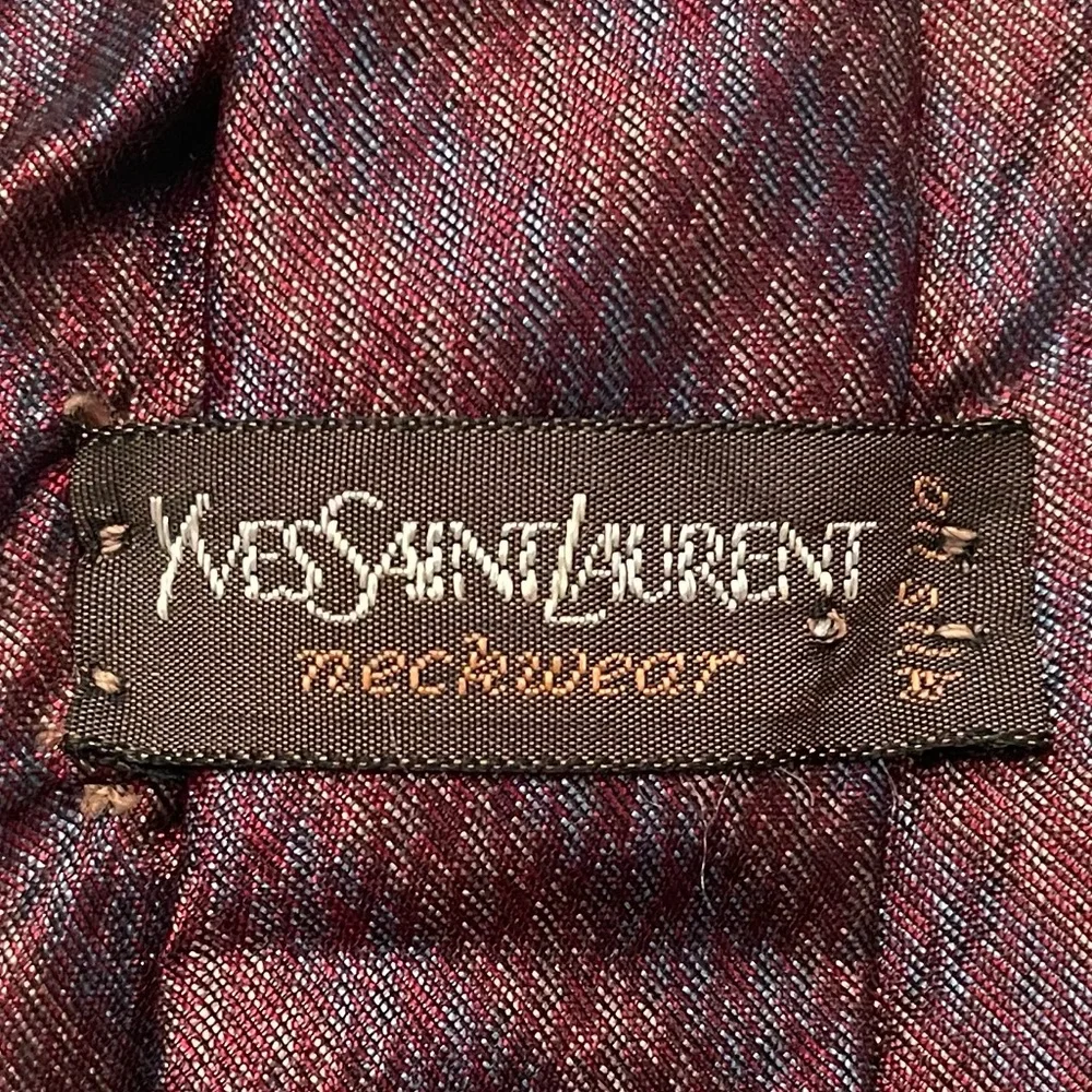 YSL Yves Saint Laurent Vintage Silk Tie Striped Burgundy Navy Classic Luxury